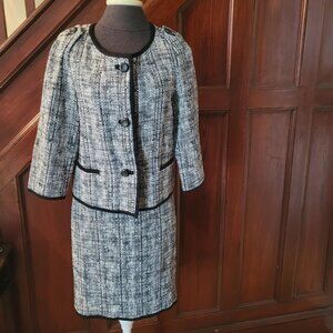Talbots Womens Tweed Skirt Suit Set 2-Piece Black & White Size 8/10